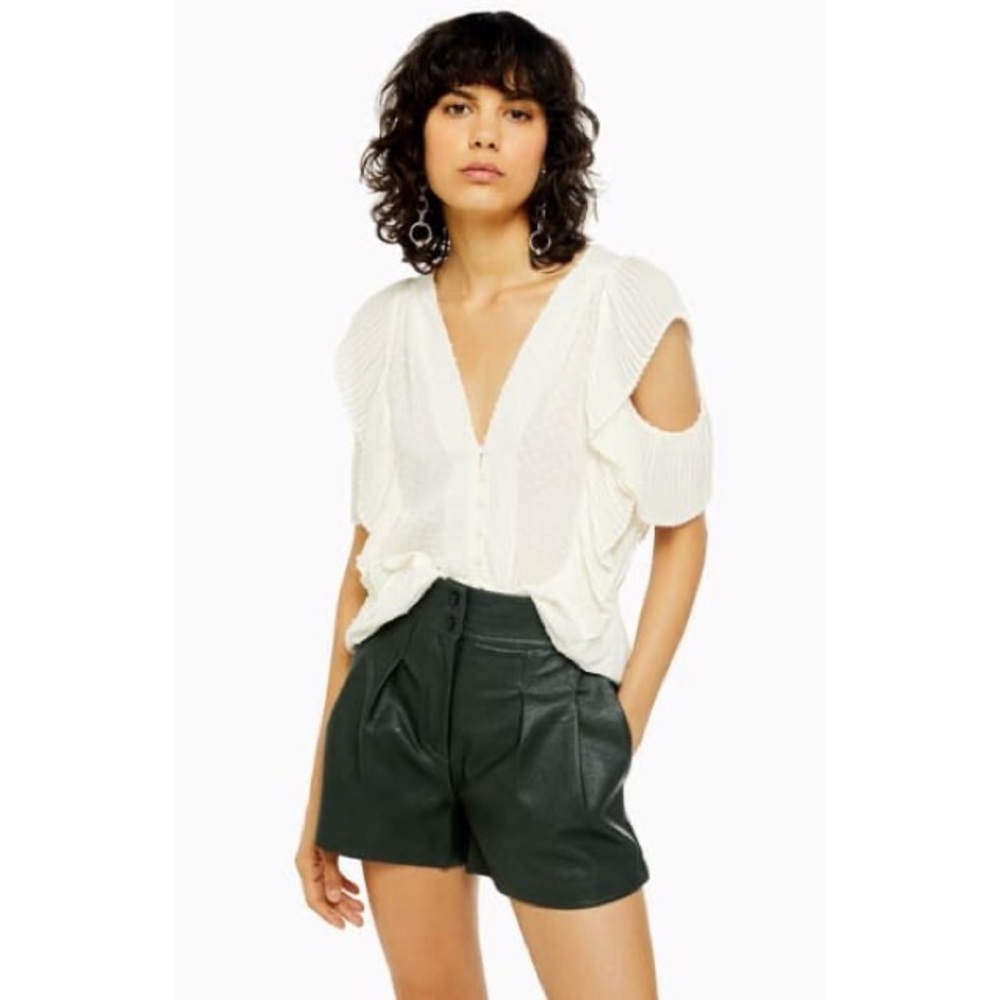 Topshop pleated faux leather high waist shorts